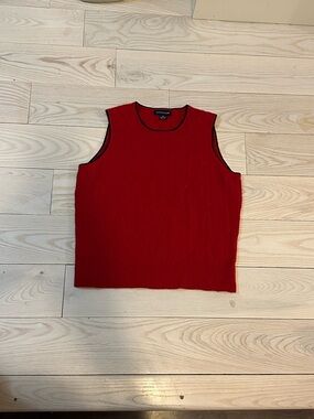 Ann Taylor Red Sleeveless Knit Tank with Black Trim